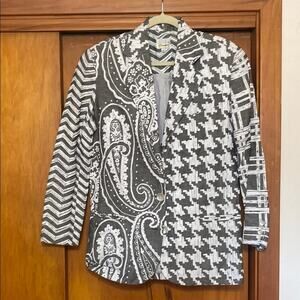 NWOT Randolph Duke Gray White Coated Linen Houndstooth Paisley Patterned Blazer